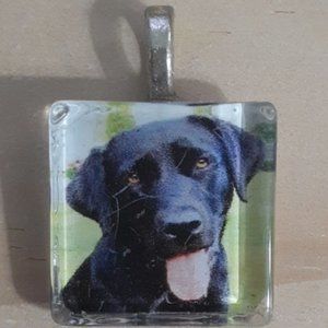 Hand Crafted Black Lab Glass Tile Dog Pendant Labrador Retriever Necklace
